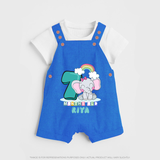 Custom Baby Dungaree Set for 7 Month Milestone | Soft Cotton Dungaree Set | Personalized Name Print - COBALT BLUE - 0 - 5 Months Old (Chest 18")