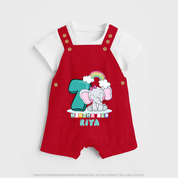 Custom Baby Dungaree Set for 7 Month Milestone | Soft Cotton Dungaree Set | Personalized Name Print - RED - 0 - 5 Months Old (Chest 18")
