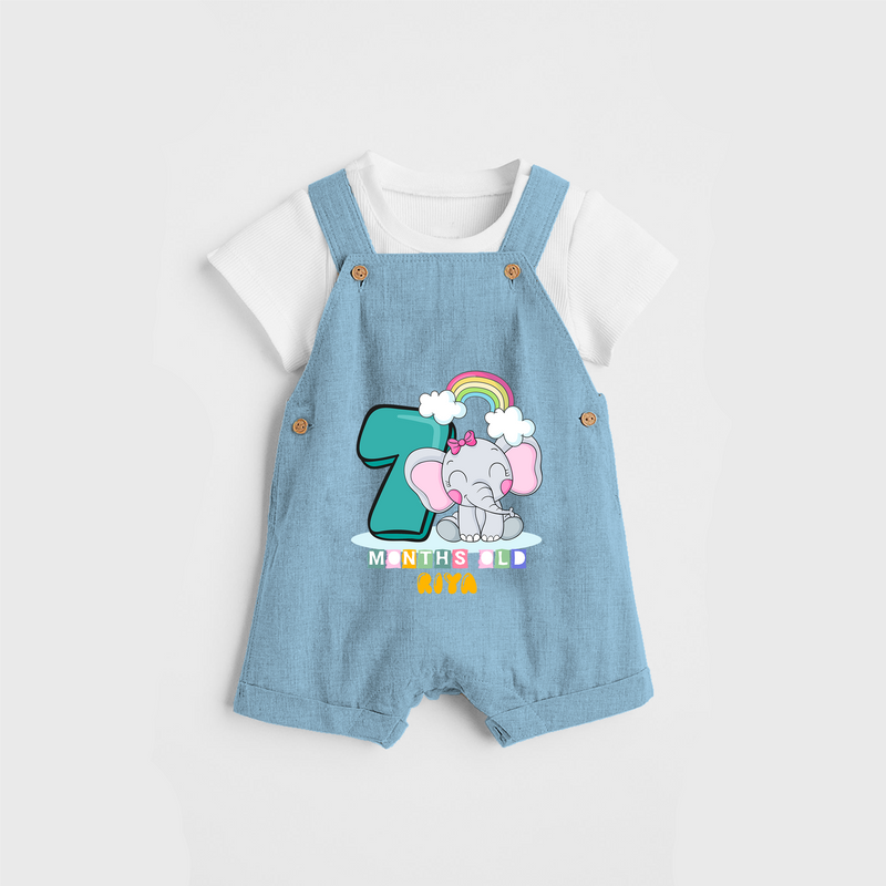 Celebrate The Seventh Month Birthday Customised Dungaree set - SKY BLUE - 0 - 5 Months Old (Chest 17")