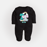 Custom Baby Full Sleeve Bodysuit/ Sleep Suit/ Jumpsuit for 7 Month Milestone | Soft Cotton Full Sleeve Bodysuit/ Sleep Suit/ Jumpsuit | Personalized Name Print - BLACK - New Born (Chest 7.5")