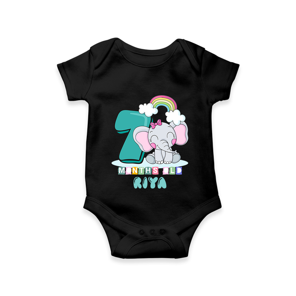 Custom Baby Romper/Onesie for 7 Month Milestone | Soft Cotton Bodysuit | Personalized Name Print - BLACK - New Born (Chest 14")
