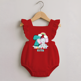 Custom Baby Romper Frock for 7 Month Milestone | Soft Cotton Romper Frock | Personalized Name Print - RED - 0 - 3 Months Old (Chest 19")