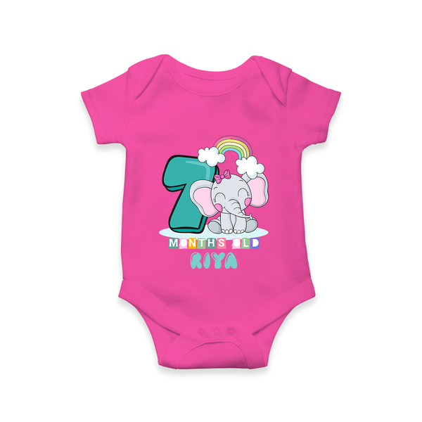 Custom Baby Romper/Onesie for 7 Month Milestone | Soft Cotton Bodysuit | Personalized Name Print - HOT PINK - New Born (Chest 14")