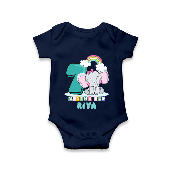 Custom Baby Romper/Onesie for 7 Month Milestone | Soft Cotton Bodysuit | Personalized Name Print - NAVY BLUE - New Born (Chest 14")