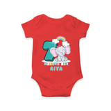Custom Baby Romper/Onesie for 7 Month Milestone | Soft Cotton Bodysuit | Personalized Name Print - RED - New Born (Chest 14")