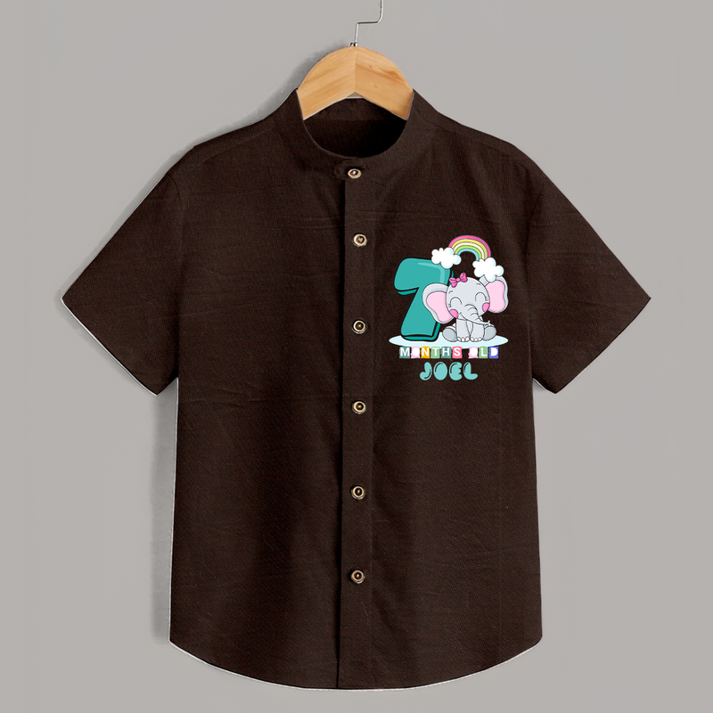 Custom Baby Shirt for 7 Month Milestone | Soft Cotton Shirt | Personalized Name Print - CHOCOLATE BROWN - 0 - 6 Months Old (Chest 23")