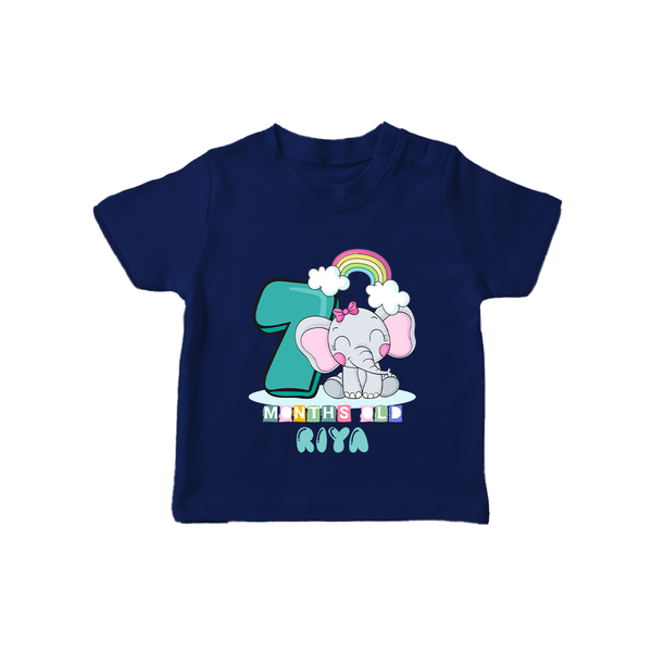 Custom Baby T-Shirt for 7 Month Milestone | Soft Cotton T-Shirt | Personalized Name Print - NAVY BLUE - 0-5 Months Old (Chest 17")