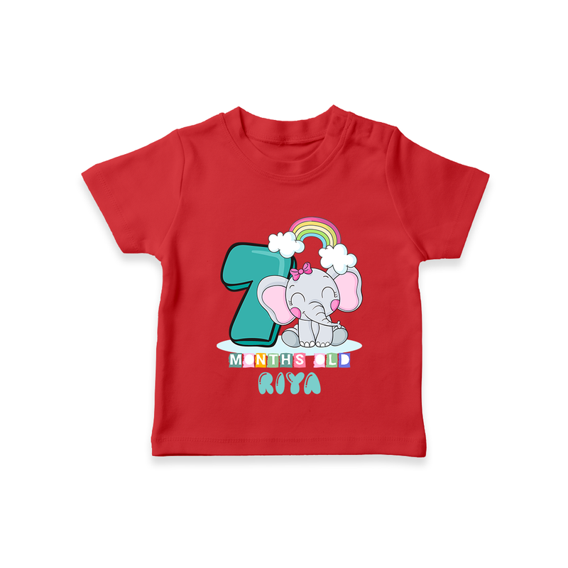 Custom Baby T-Shirt for 7 Month Milestone | Soft Cotton T-Shirt | Personalized Name Print - RED - 0-5 Months Old (Chest 17")