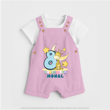 Custom Baby Dungaree Set for 8 Month Milestone | Soft Cotton Dungaree Set | Personalized Name Print - BABY PINK - 0 - 5 Months Old (Chest 18")