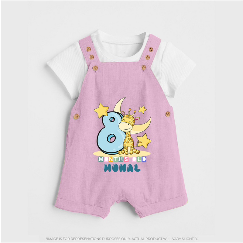 Custom Baby Dungaree Set for 8 Month Milestone | Soft Cotton Dungaree Set | Personalized Name Print - BABY PINK - 0 - 5 Months Old (Chest 18")