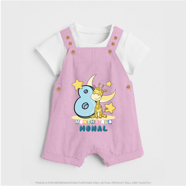 Custom Baby Dungaree Set for 8 Month Milestone | Soft Cotton Dungaree Set | Personalized Name Print - BABY PINK - 0 - 5 Months Old (Chest 18")