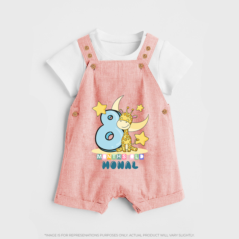 Custom Baby Dungaree Set for 8 Month Milestone | Soft Cotton Dungaree Set | Personalized Name Print - PEACH - 0 - 5 Months Old (Chest 18")