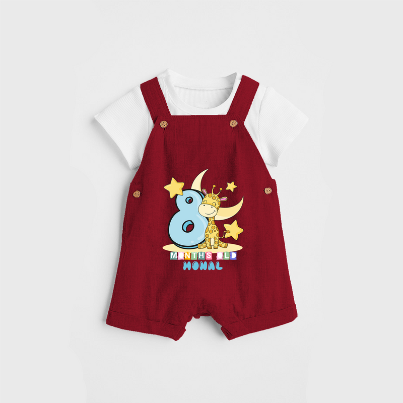 Celebrate The Eighth Month Birthday Customised Dungaree set - RED - 0 - 5 Months Old (Chest 17")