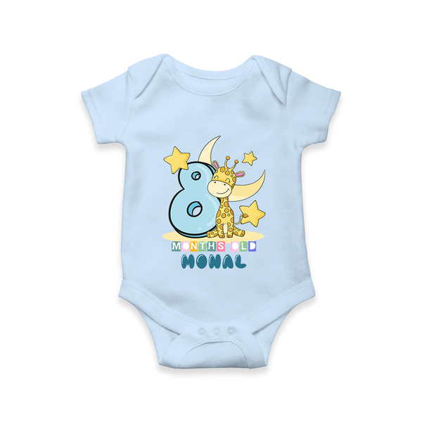 Custom Baby Romper/Onesie for 8 Month Milestone | Soft Cotton Bodysuit | Personalized Name Print - BABY BLUE - New Born (Chest 14")
