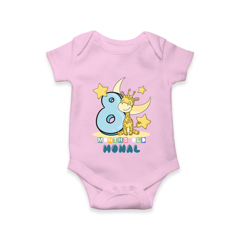 Custom Baby Romper/Onesie for 8 Month Milestone | Soft Cotton Bodysuit | Personalized Name Print - BABY PINK - New Born (Chest 14")