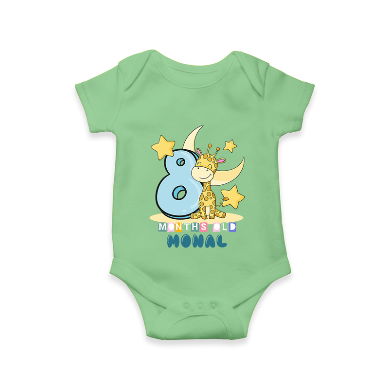 Custom Baby Romper/Onesie for 8 Month Milestone | Soft Cotton Bodysuit | Personalized Name Print - GREEN - New Born (Chest 14")