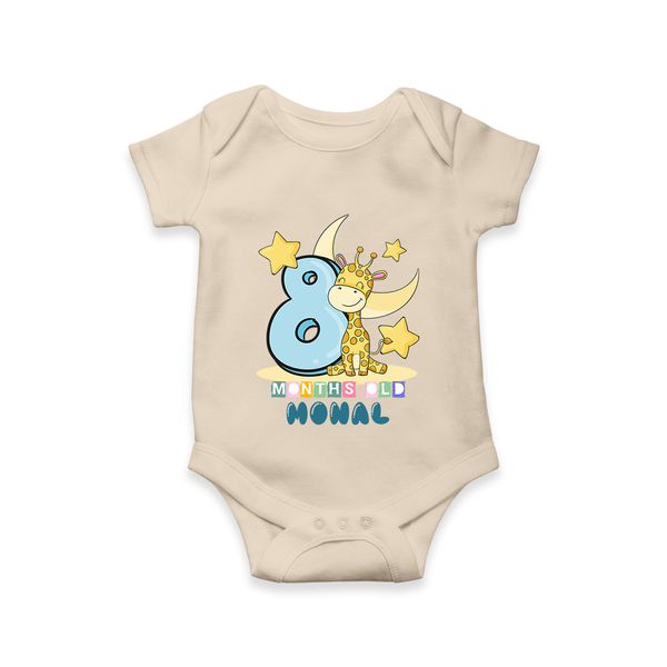 Custom Baby Romper/Onesie for 8 Month Milestone | Soft Cotton Bodysuit | Personalized Name Print - IVORY - New Born (Chest 14")