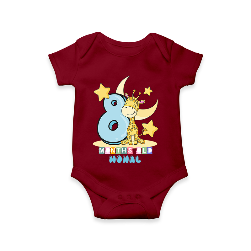 Celebrate The Eighth Month Birthday Customised Romper - MAROON - 0 - 3 Months Old (Chest 16")