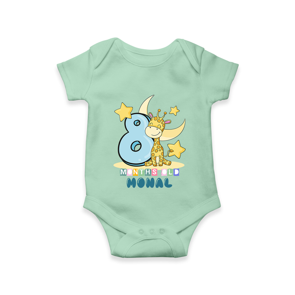 Custom Baby Romper/Onesie for 8 Month Milestone | Soft Cotton Bodysuit | Personalized Name Print - MINT GREEN - New Born (Chest 14")