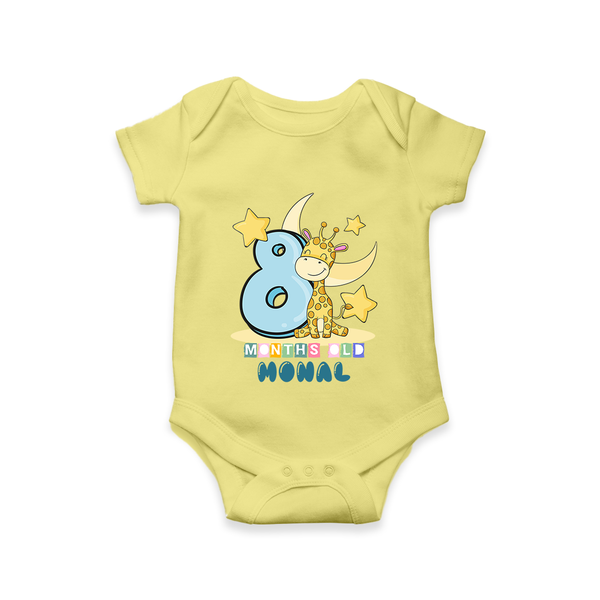 Custom Baby Romper/Onesie for 8 Month Milestone | Soft Cotton Bodysuit | Personalized Name Print - PASTEL YELLOW - New Born (Chest 14")