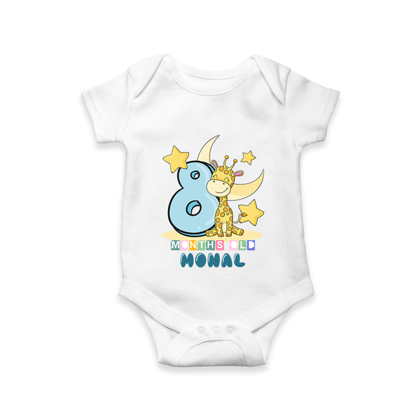 Custom Baby Romper/Onesie for 8 Month Milestone | Soft Cotton Bodysuit | Personalized Name Print - WHITE - New Born (Chest 14")