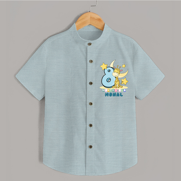 Custom Baby Shirt for 8 Month Milestone | Soft Cotton Shirt | Personalized Name Print - ARCTIC BLUE - 0 - 6 Months Old (Chest 23")
