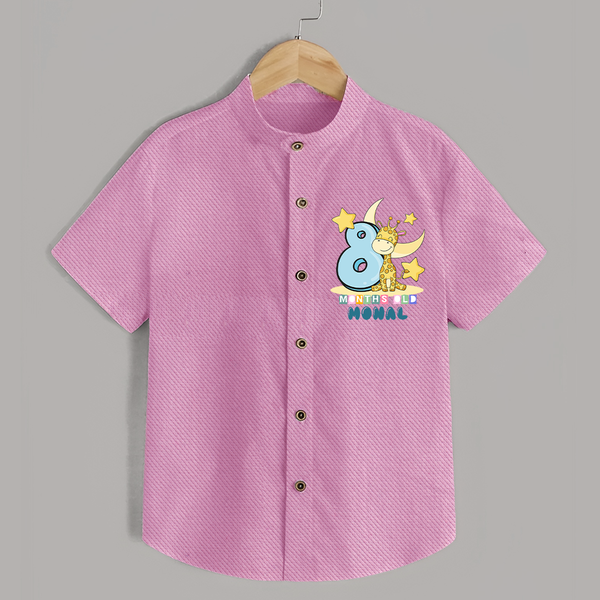 Custom Baby Shirt for 8 Month Milestone | Soft Cotton Shirt | Personalized Name Print - BABY PINK - 0 - 6 Months Old (Chest 23")