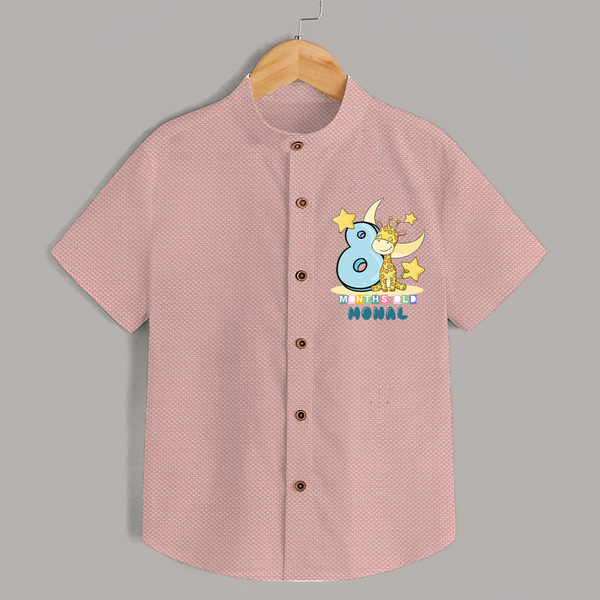 Custom Baby Shirt for 8 Month Milestone | Soft Cotton Shirt | Personalized Name Print - PEACH - 0 - 6 Months Old (Chest 23")