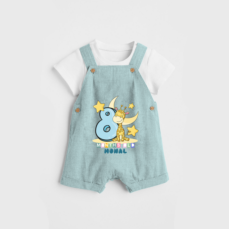 Celebrate The Eighth Month Birthday Customised Dungaree set - ARCTIC BLUE - 0 - 5 Months Old (Chest 17")