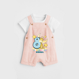 Celebrate The Eighth Month Birthday Customised Dungaree set - PEACH - 0 - 5 Months Old (Chest 17")