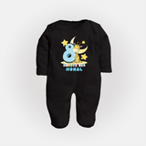 Custom Baby Full Sleeve Bodysuit/ Sleep Suit/ Jumpsuit for 8 Month Milestone | Soft Cotton Full Sleeve Bodysuit/ Sleep Suit/ Jumpsuit | Personalized Name Print - BLACK - New Born (Chest 7.5")