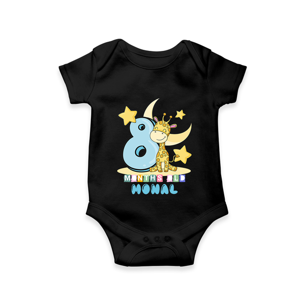 Custom Baby Romper/Onesie for 8 Month Milestone | Soft Cotton Bodysuit | Personalized Name Print - BLACK - New Born (Chest 14")