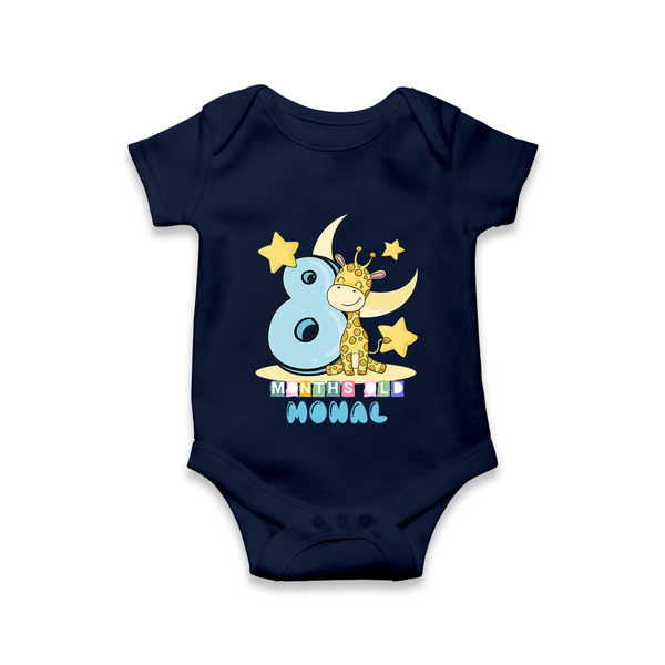 Custom Baby Romper/Onesie for 8 Month Milestone | Soft Cotton Bodysuit | Personalized Name Print - NAVY BLUE - New Born (Chest 14")