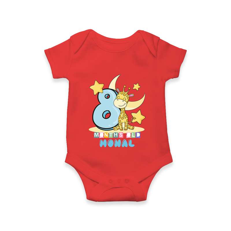 Custom Baby Romper/Onesie for 8 Month Milestone | Soft Cotton Bodysuit | Personalized Name Print - RED - New Born (Chest 14")