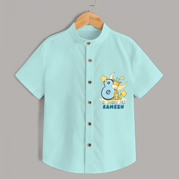 Celebrate The Eighth Month Birthday Customised Shirt - ARCTIC BLUE - 0 - 6 Months Old (Chest 21")