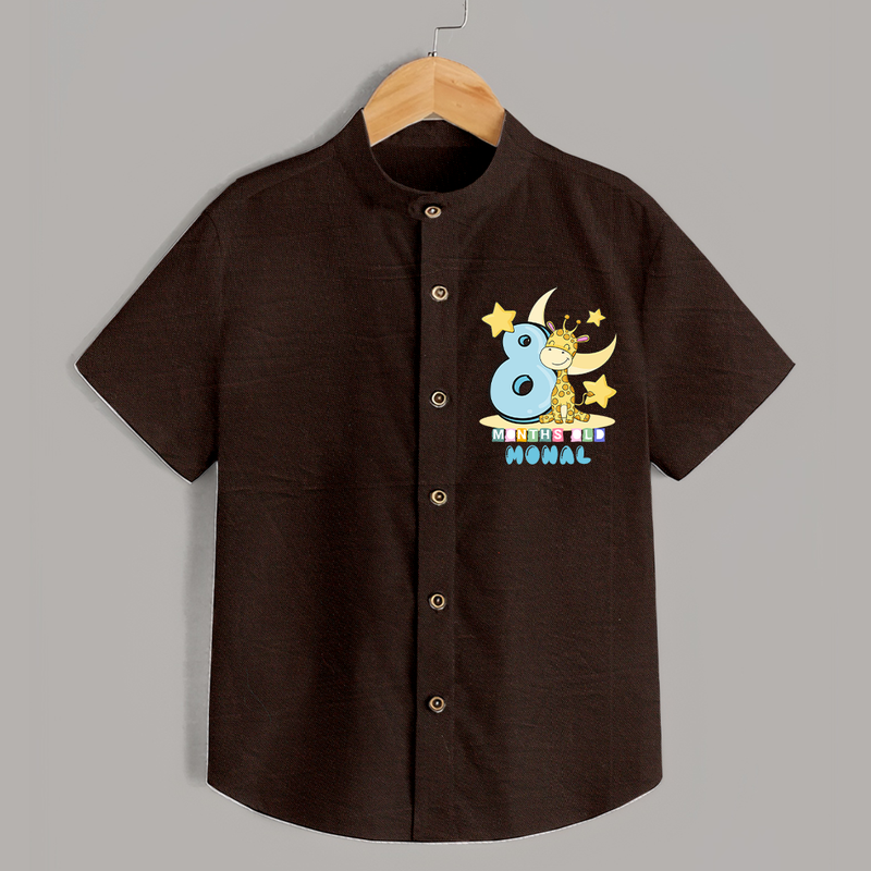 Custom Baby Shirt for 8 Month Milestone | Soft Cotton Shirt | Personalized Name Print - CHOCOLATE BROWN - 0 - 6 Months Old (Chest 23")