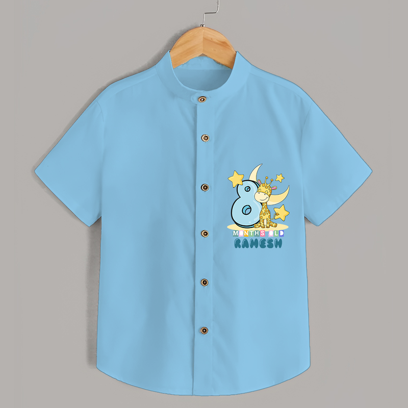 Celebrate The Eighth Month Birthday Customised Shirt - SKY BLUE - 0 - 6 Months Old (Chest 21")