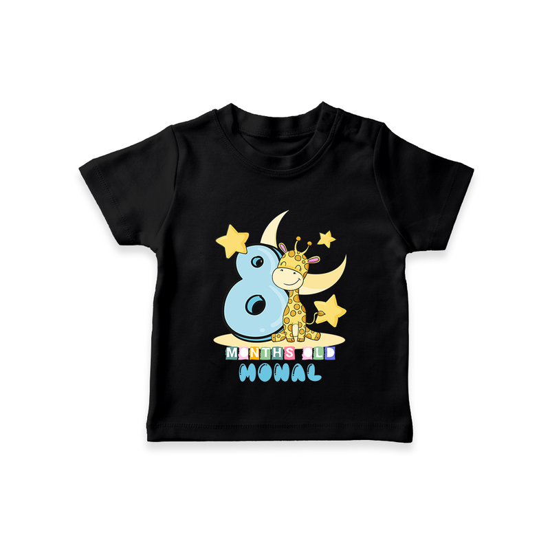 Custom Baby T-Shirt for 8 Month Milestone | Soft Cotton T-Shirt | Personalized Name Print - BLACK - 0-5 Months Old (Chest 17")