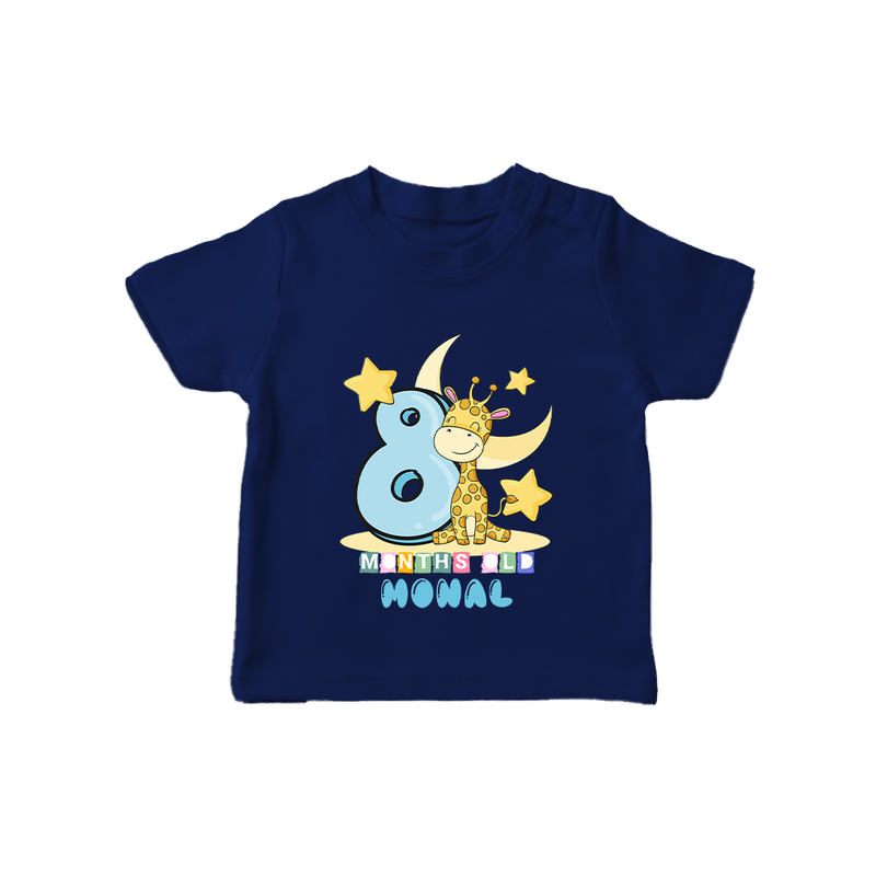 Custom Baby T-Shirt for 8 Month Milestone | Soft Cotton T-Shirt | Personalized Name Print - NAVY BLUE - 0-5 Months Old (Chest 17")