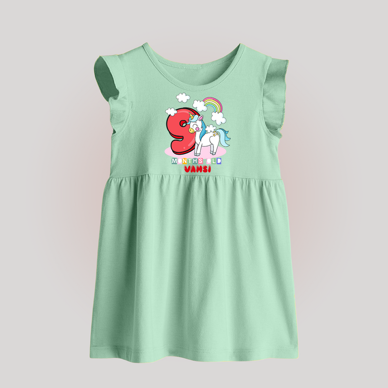 Custom Baby Baby Frock for 9 Month Milestone | Soft Cotton Baby Frock | Personalized Name Print - MINT GREEN - 0 - 3 Months Old (Chest 17")