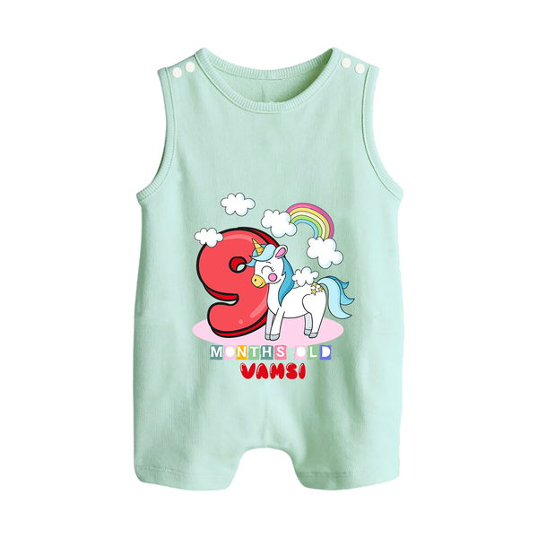 Custom Baby Romper Suit/ Sleeveless Romper for 9 Month Milestone | Soft Cotton Romper Suit/ Sleeveless Romper | Personalized Name Print - MINT GREEN - 0 - 5 Months Old (Chest 18")