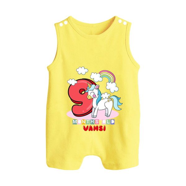 Custom Baby Romper Suit/ Sleeveless Romper for 9 Month Milestone | Soft Cotton Romper Suit/ Sleeveless Romper | Personalized Name Print - PASTEL YELLOW - 0 - 5 Months Old (Chest 18")