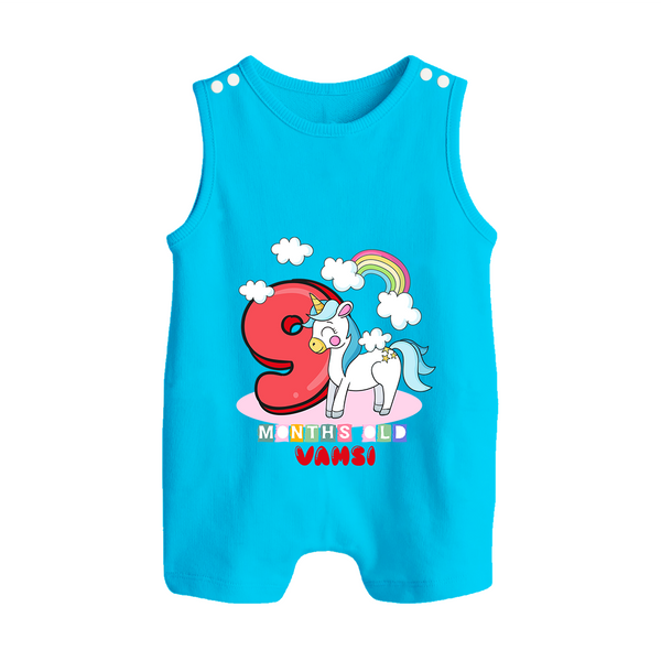 Custom Baby Romper Suit/ Sleeveless Romper for 9 Month Milestone | Soft Cotton Romper Suit/ Sleeveless Romper | Personalized Name Print - SKY BLUE - 0 - 5 Months Old (Chest 18")