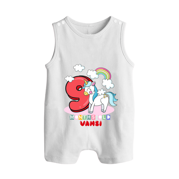 Custom Baby Romper Suit/ Sleeveless Romper for 9 Month Milestone | Soft Cotton Romper Suit/ Sleeveless Romper | Personalized Name Print - WHITE - 0 - 5 Months Old (Chest 18")