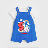 Custom Baby Dungaree Set for 9 Month Milestone | Soft Cotton Dungaree Set | Personalized Name Print - COBALT BLUE - 0 - 5 Months Old (Chest 18")