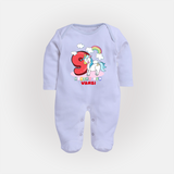 Custom Baby Full Sleeve Bodysuit/ Sleep Suit/ Jumpsuit for 9 Month Milestone | Soft Cotton Full Sleeve Bodysuit/ Sleep Suit/ Jumpsuit | Personalized Name Print - BABY BLUE - New Born (Chest 7.5")