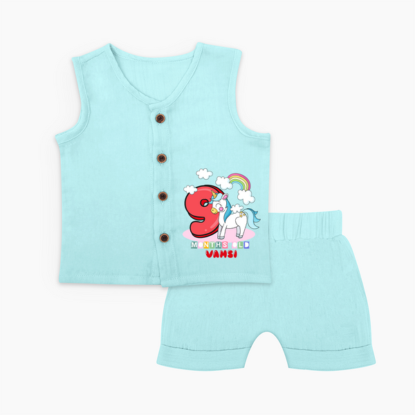 Custom Baby Jabla Set for 9 Month Milestone | Soft Cotton Jabla Set | Personalized Name Print - BABY BLUE - 0 - 3 Months Old (Chest 9.8")