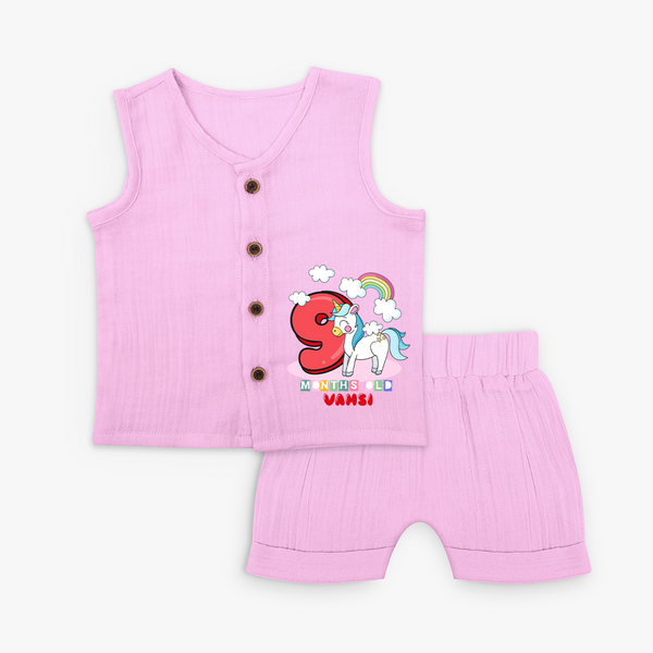 Custom Baby Jabla Set for 9 Month Milestone | Soft Cotton Jabla Set | Personalized Name Print - BABY PINK - 0 - 3 Months Old (Chest 9.8")