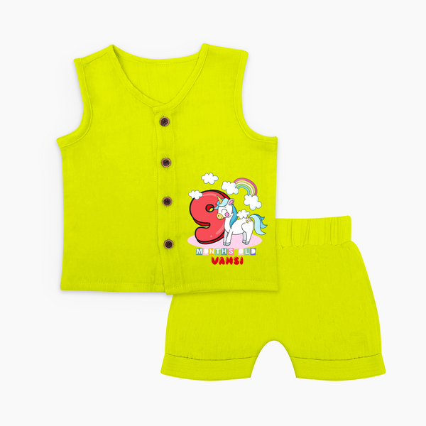 Custom Baby Jabla Set for 9 Month Milestone | Soft Cotton Jabla Set | Personalized Name Print - LIME GREEN - 0 - 3 Months Old (Chest 9.8")