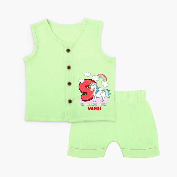 Custom Baby Jabla Set for 9 Month Milestone | Soft Cotton Jabla Set | Personalized Name Print - PASTEL GREEN - 0 - 3 Months Old (Chest 9.8")